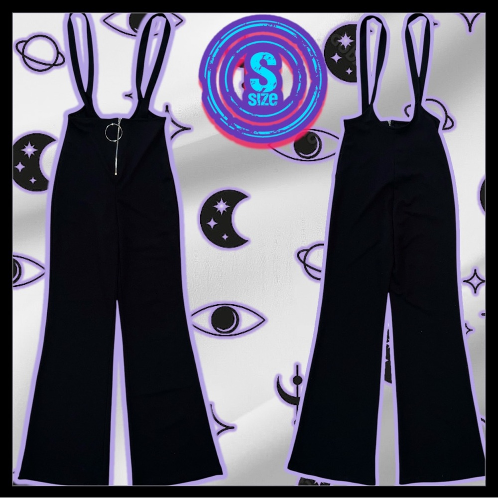 NWT: FASHION NOVA - Jump In The Ring Black Suspender O-ring Zipper Jumpsuit (S)